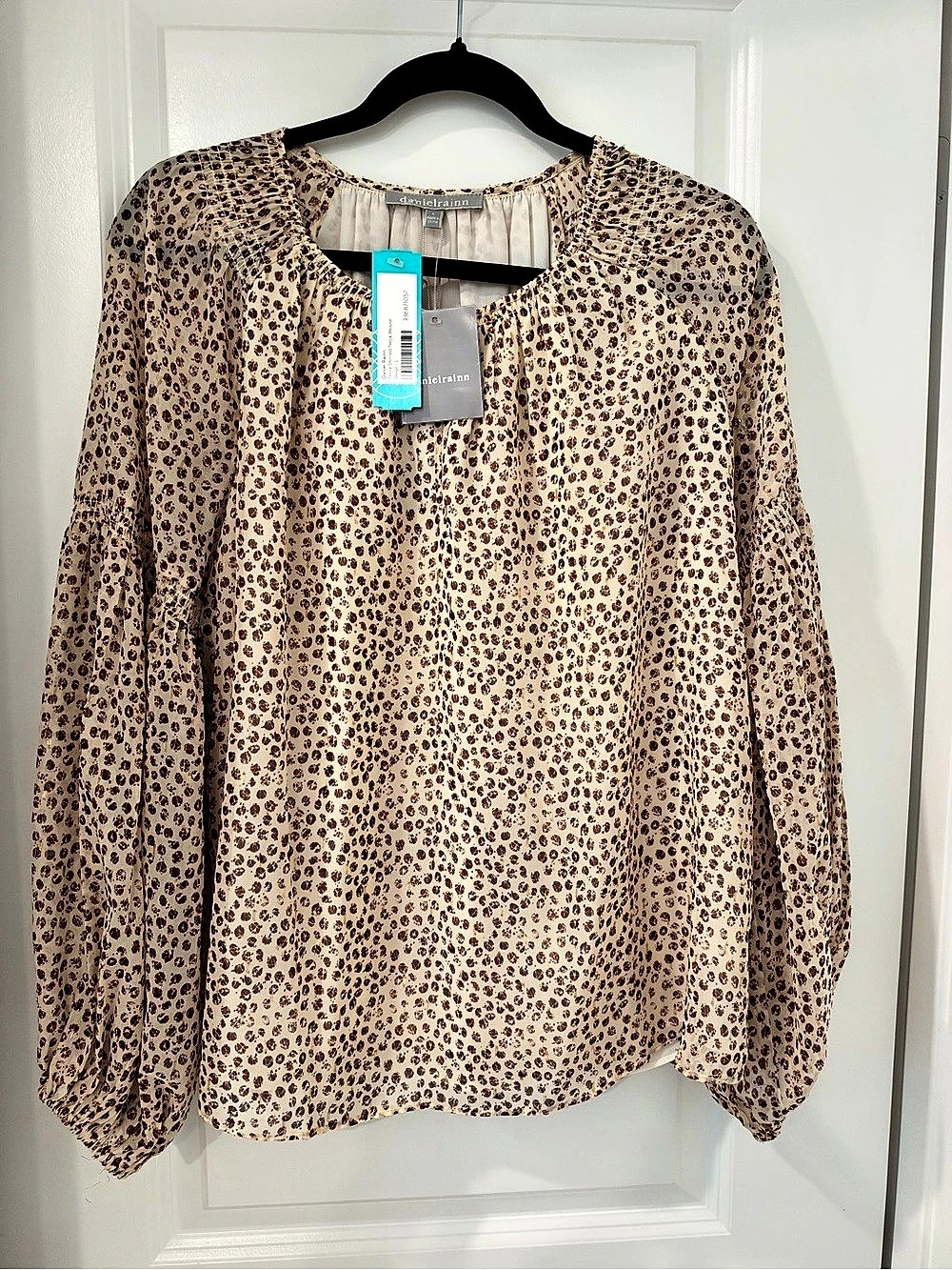 Daniel Rainn Terra Shirred Neck Blouse Animal Print Size L